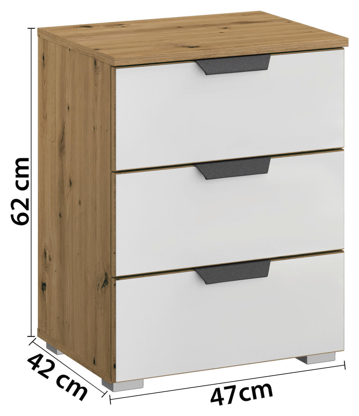 NACHTKÄSTCHEN 47/62/42 cm  in Weiss, Eiche Artisan  - Weiss/Alufarben, Modern, Glas/Holzwerkstoff (47/62/42cm) - Rauch Möbel