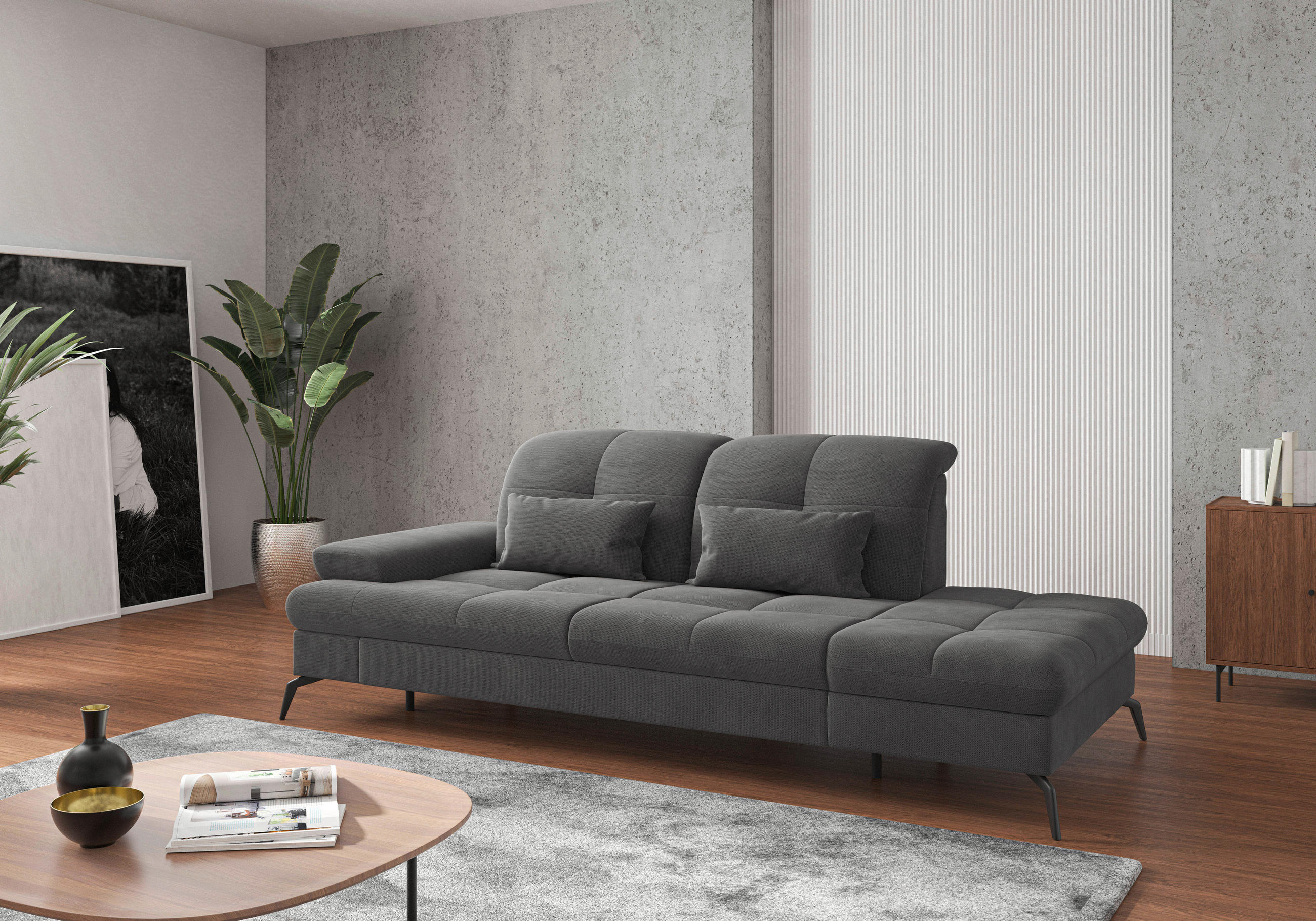 RÉCAMIERE Grau Flachgewebe  - Schwarz/Grau, KONVENTIONELL, Textil/Metall (231/90/122cm) - Sit & More
