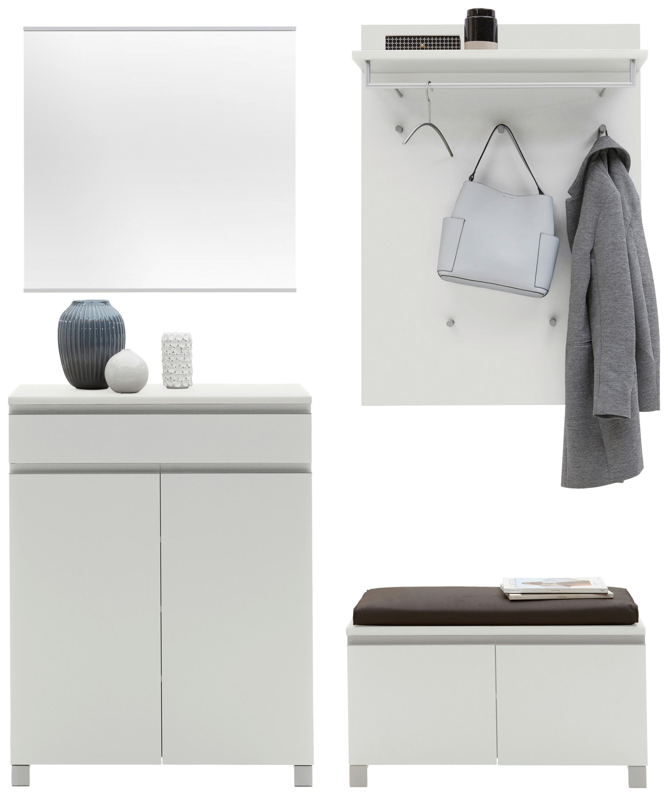 GARDEROBE 5-teilig  in 180/193/40 cm  - Silberfarben/Weiß, Design, Holzwerkstoff/Textil (180/193/40cm)