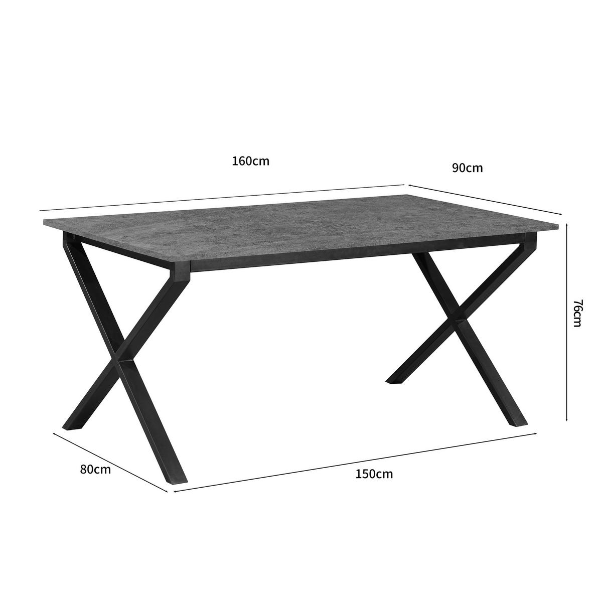 ESSTISCH 160/90/76 cm Nachbildung  Metall, Holzwerkstoff gastro- und objekttauglich rechteckig Grau  - Schwarz/Grau, MODERN, Holzwerkstoff/Metall (160/90/76cm) - MID.YOU
