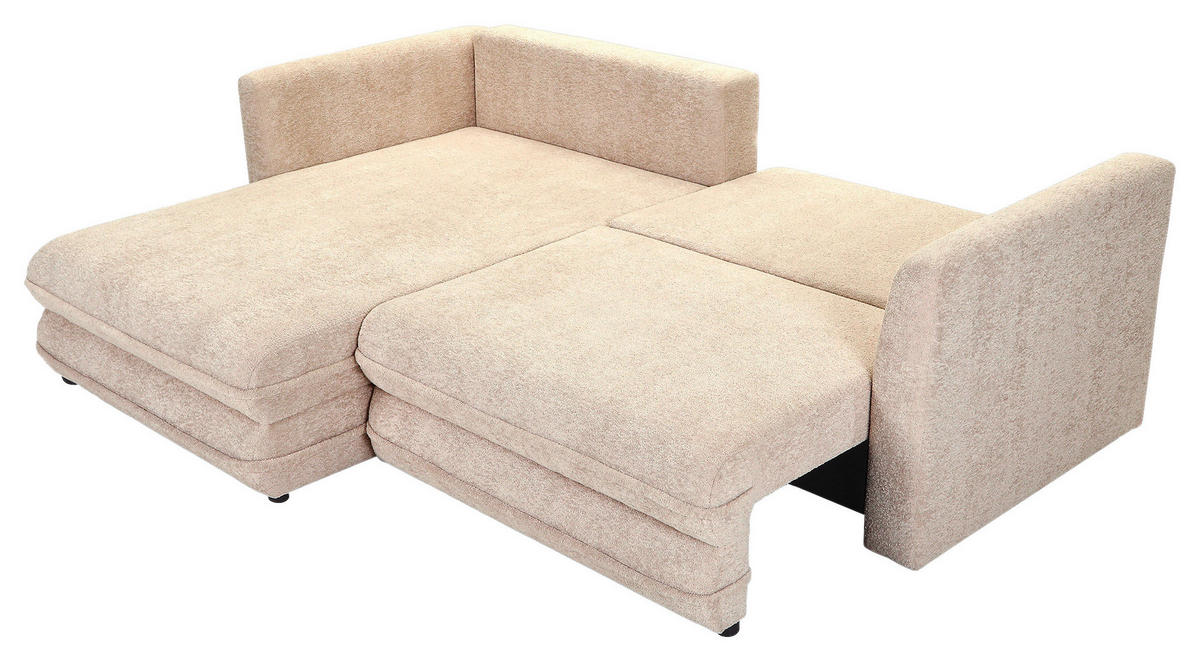 ECKSOFA Beige Plüsch Zierkissen, Rückenkissen, Bettkasten, Schlaffunktion, Rücken echt, Liegefläche im Originalstoff  - Beige/Schwarz, MODERN, Kunststoff/Textil (246/178cm) - Carryhome