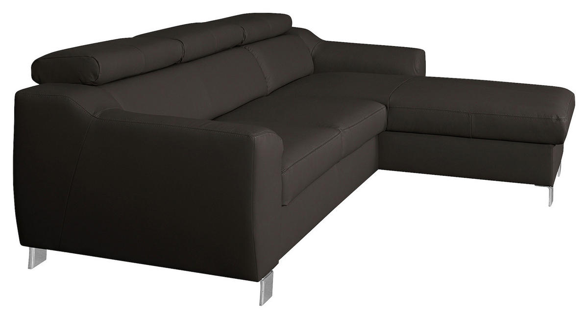 ECKSOFA in Lederlook Echtleder Dunkelbraun  - Chromfarben/Dunkelbraun, Design, Leder/Textil (242/176cm) - Livetastic