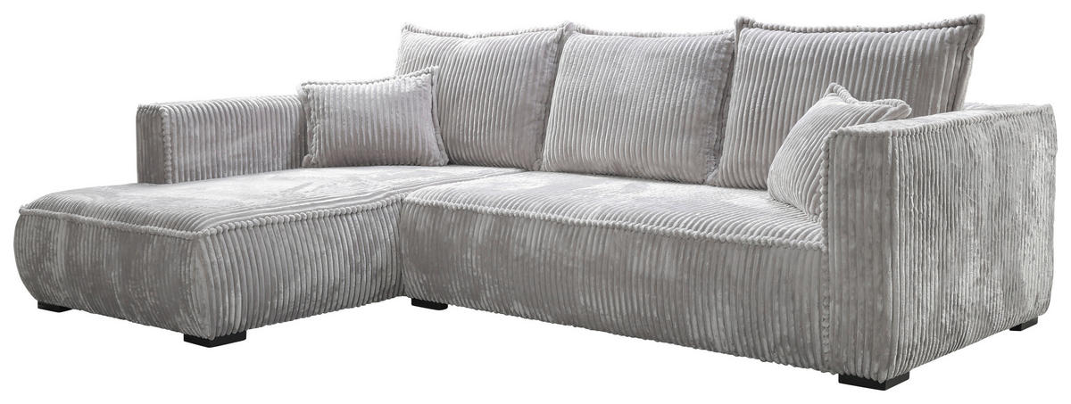 ECKSOFA in Cord Hellgrau  - Hellgrau/Schwarz, Modern, Holz/Textil (208/322cm) - MID.YOU