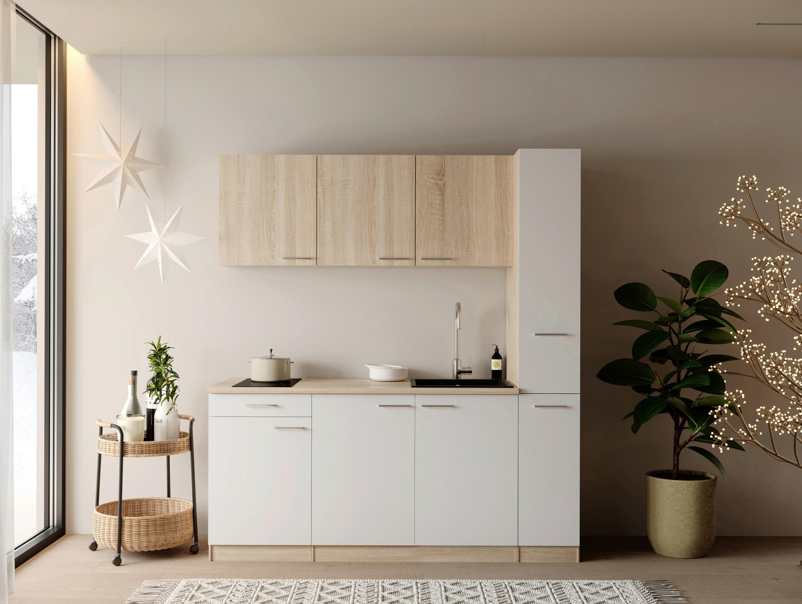 KUHINJSKI BLOK - barve hrasta/bela, Design, umetna masa/leseni material (180cm) - Respekta