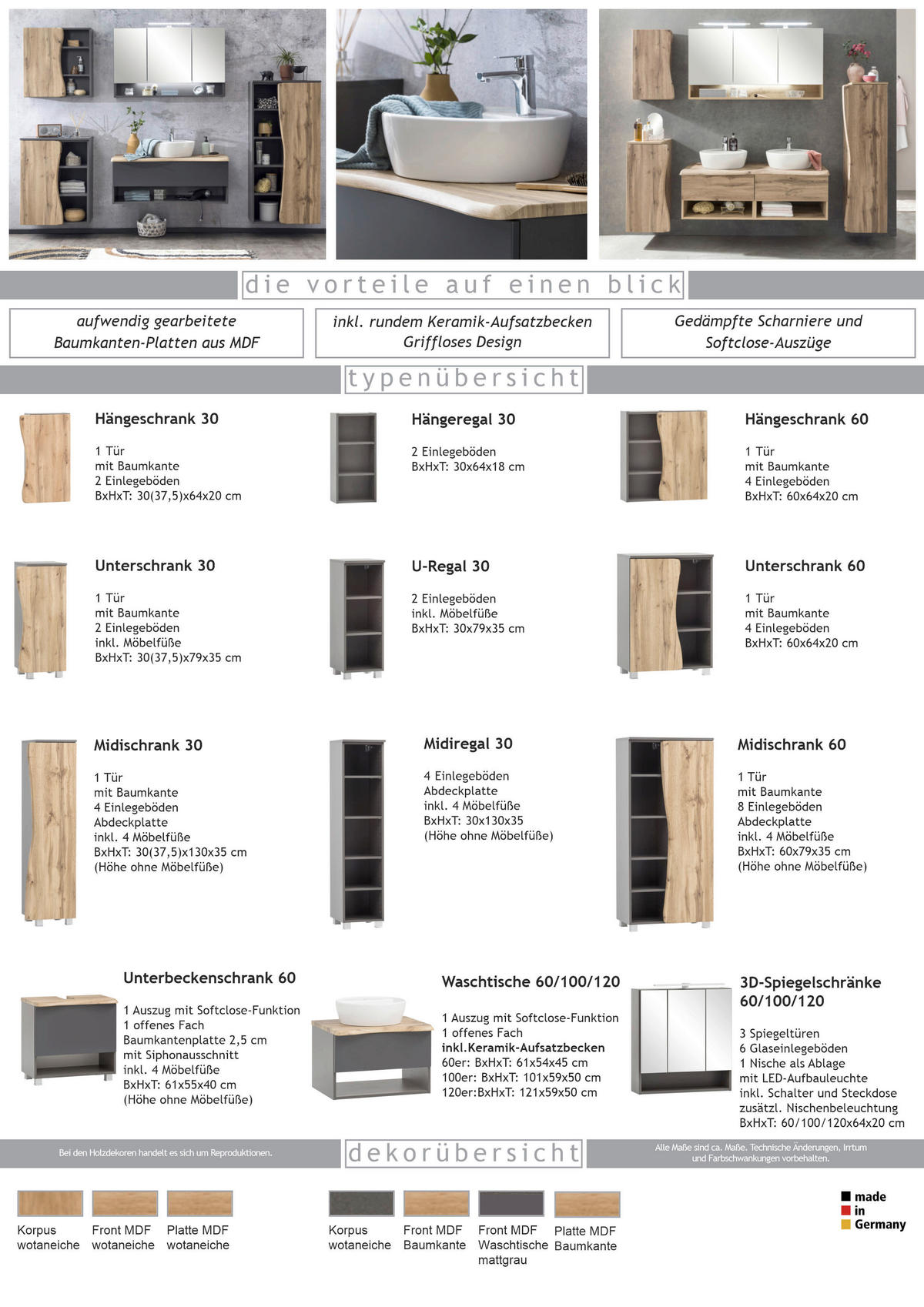 WASCHTISCHKOMBI 121 cm  - Graphitfarben/Weiß, Natur, Keramik/Holzwerkstoff (121cm) - Xora