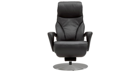 RELAXSESSEL Lenno Echtleder Nackenstütze, Relaxfunktion, Kopfteilverstellung, Aufstehhilfe    - Edelstahlfarben/Schwarz, Design, Leder/Metall (75/117/88cm) - Dieter Knoll
