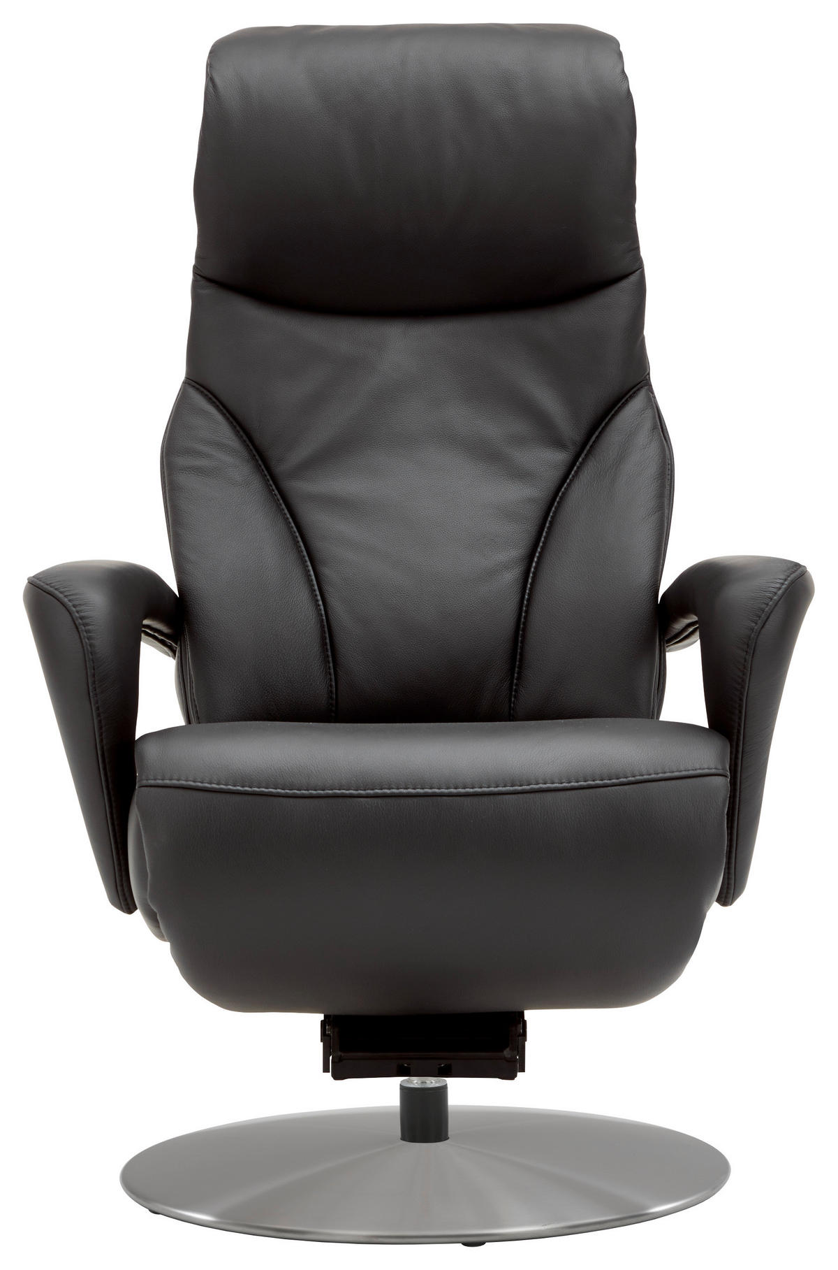 RELAXSESSEL Echtleder Nackenstütze, Relaxfunktion, Kopfteilverstellung, Aufstehhilfe    - Edelstahlfarben/Schwarz, Design, Leder/Metall (75/117/88cm) - Dieter Knoll