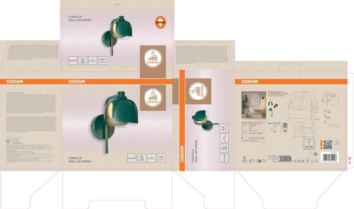 WANDLEUCHTE 13,5/21/24,5 cm   - Grün, Basics, Glas/Metall (13,5/21/24,5cm) - Osram