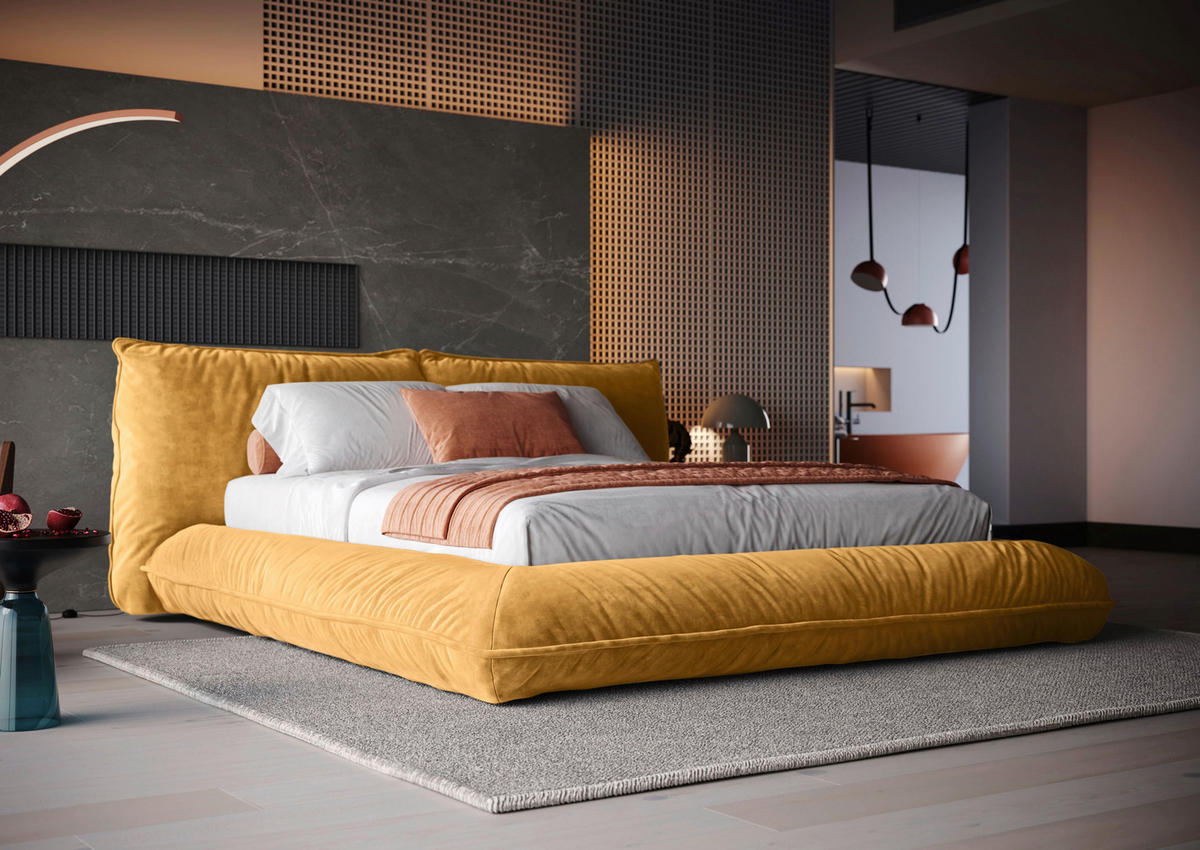 POLSTERBETT 160/200 cm,  in Gelb,  - Gelb/Schwarz, Design, Textil/Metall (160/200cm) - Belluti