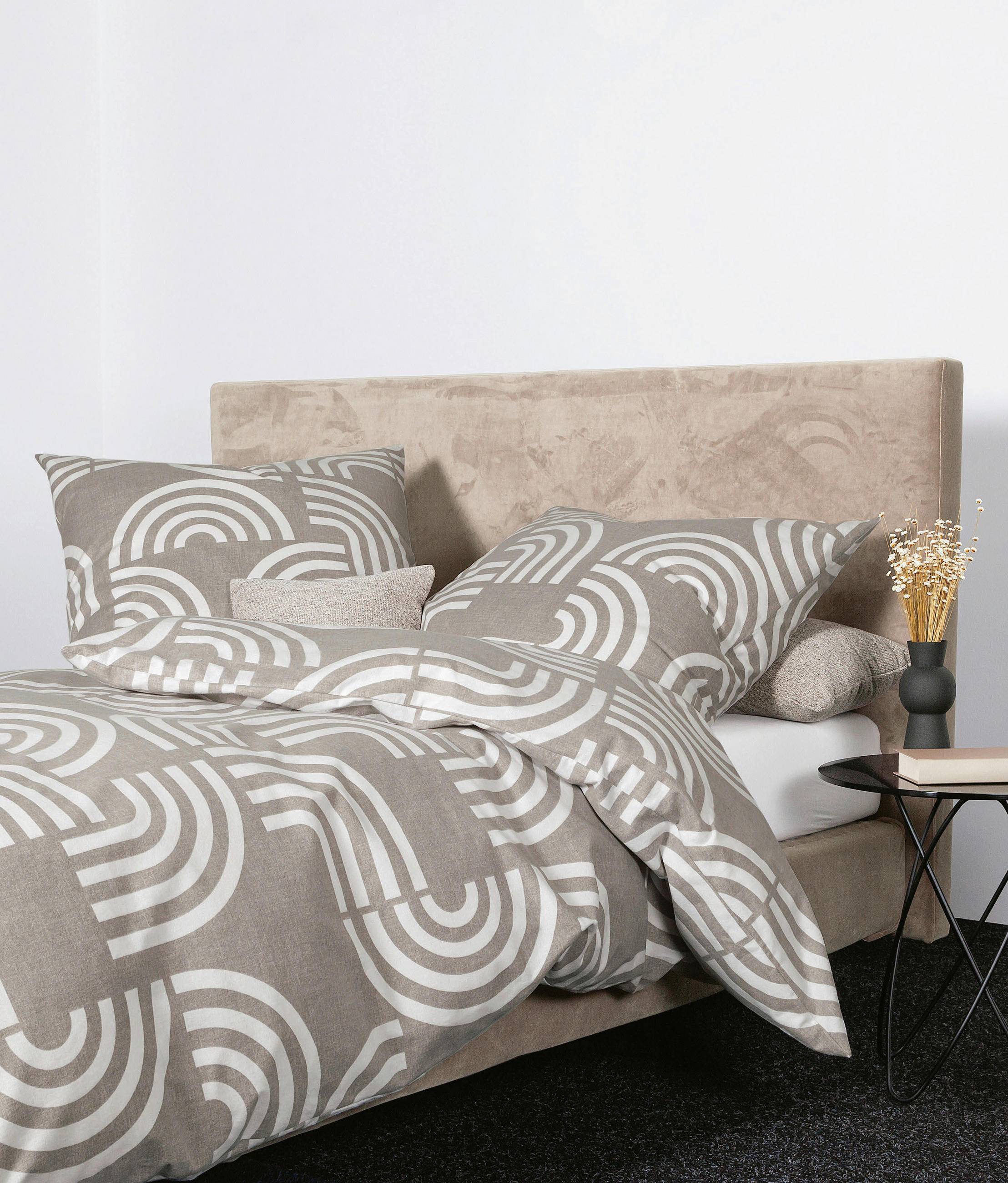 POSTELJNINA DAVOS 135/200 cm bombažni flanel bež, bela, naravne barve  - bela/bež, Konvencionalno, tekstil (135/200cm) - Janine