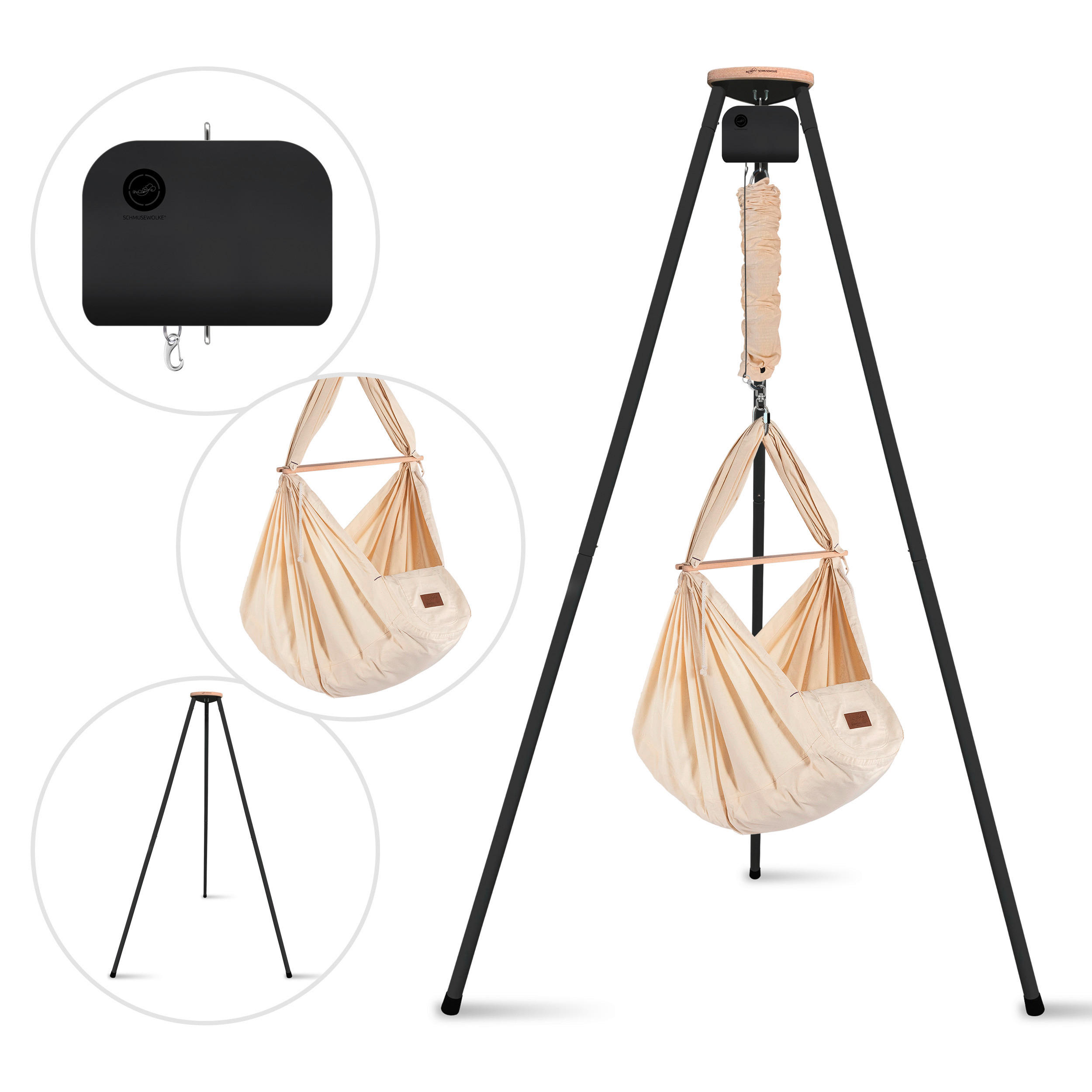 FEDERWIEGE Set inkl. Tipi-Gestell und Motor  Beige, Anthrazit  - Beige/Anthrazit, Basics, Kunststoff/Textil (135/194/135cm) - SCHMUSEWOLKE