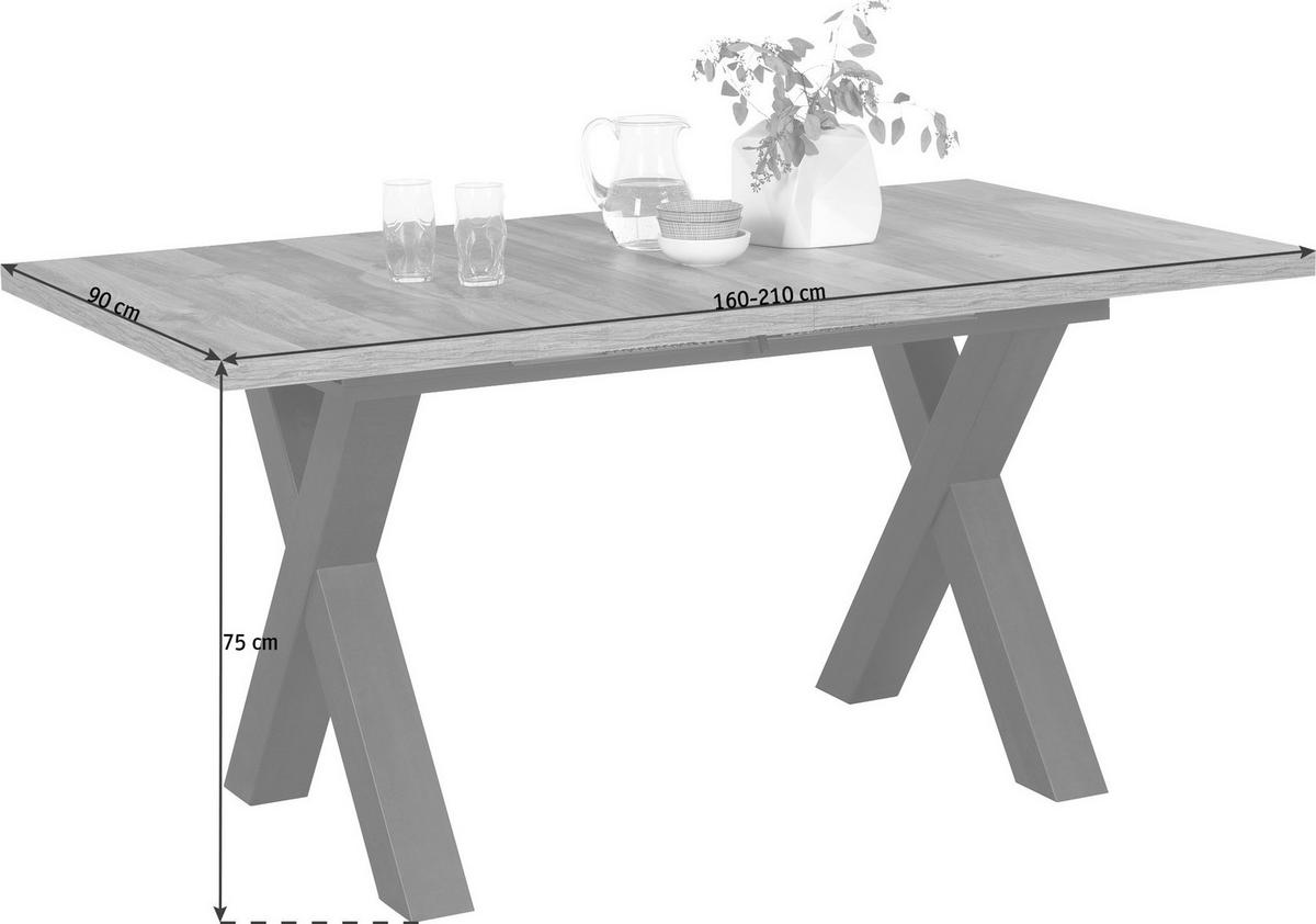 ESSTISCH in Holzwerkstoff 160-210/90/75 cm  - Eichefarben/Schwarz, KONVENTIONELL, Holzwerkstoff (160-210/90/75cm) - Hom`in
