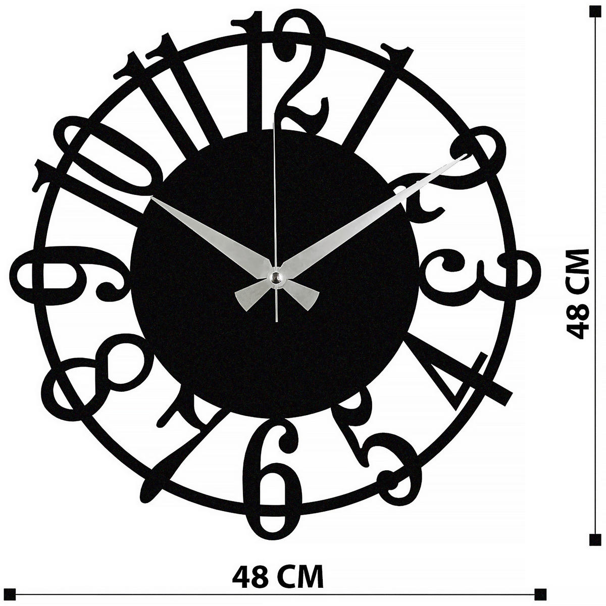WANDUHR Schwarz 48/48/0,12 cm  - Schwarz, LIFESTYLE, Metall (48/48/0,12cm)