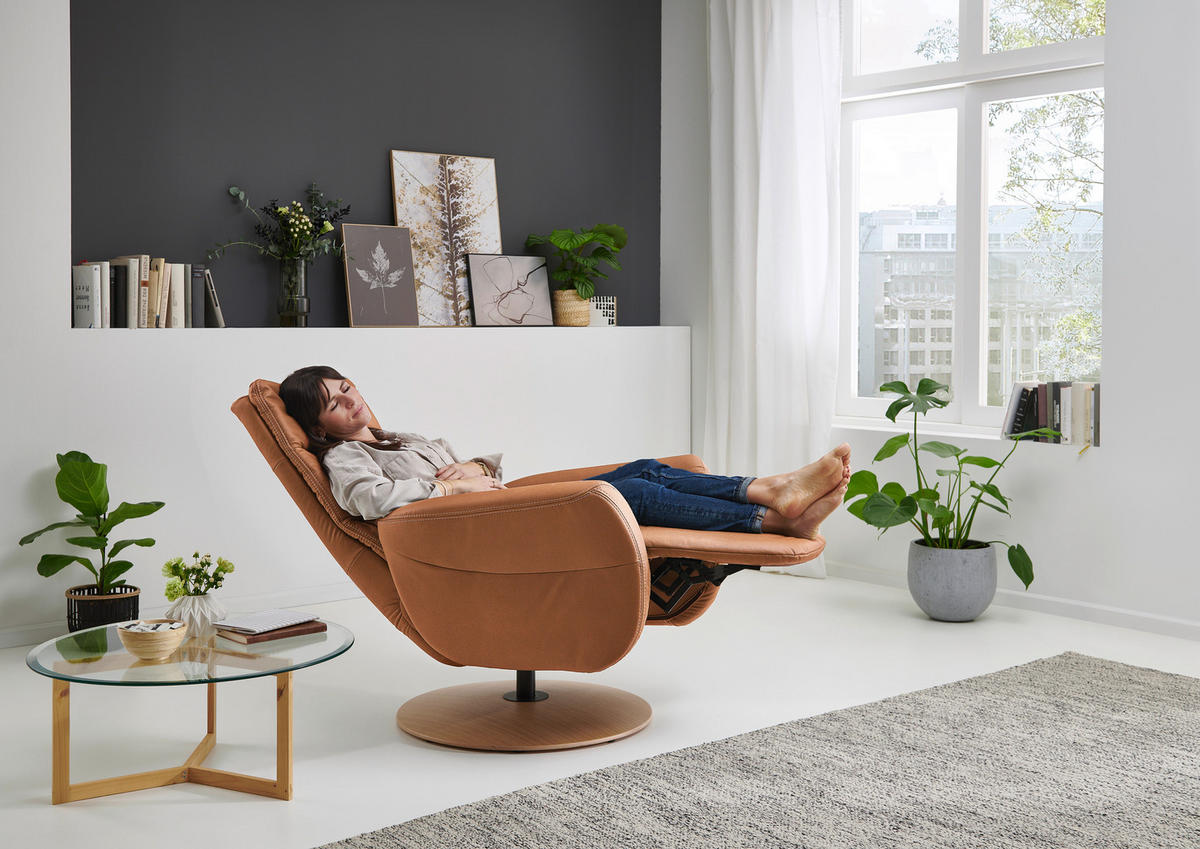 RELAXSESSEL in Textil Braun  - Eiche Bianco/Braun, Konventionell, Holz/Textil (78/109/83cm) - Voleo