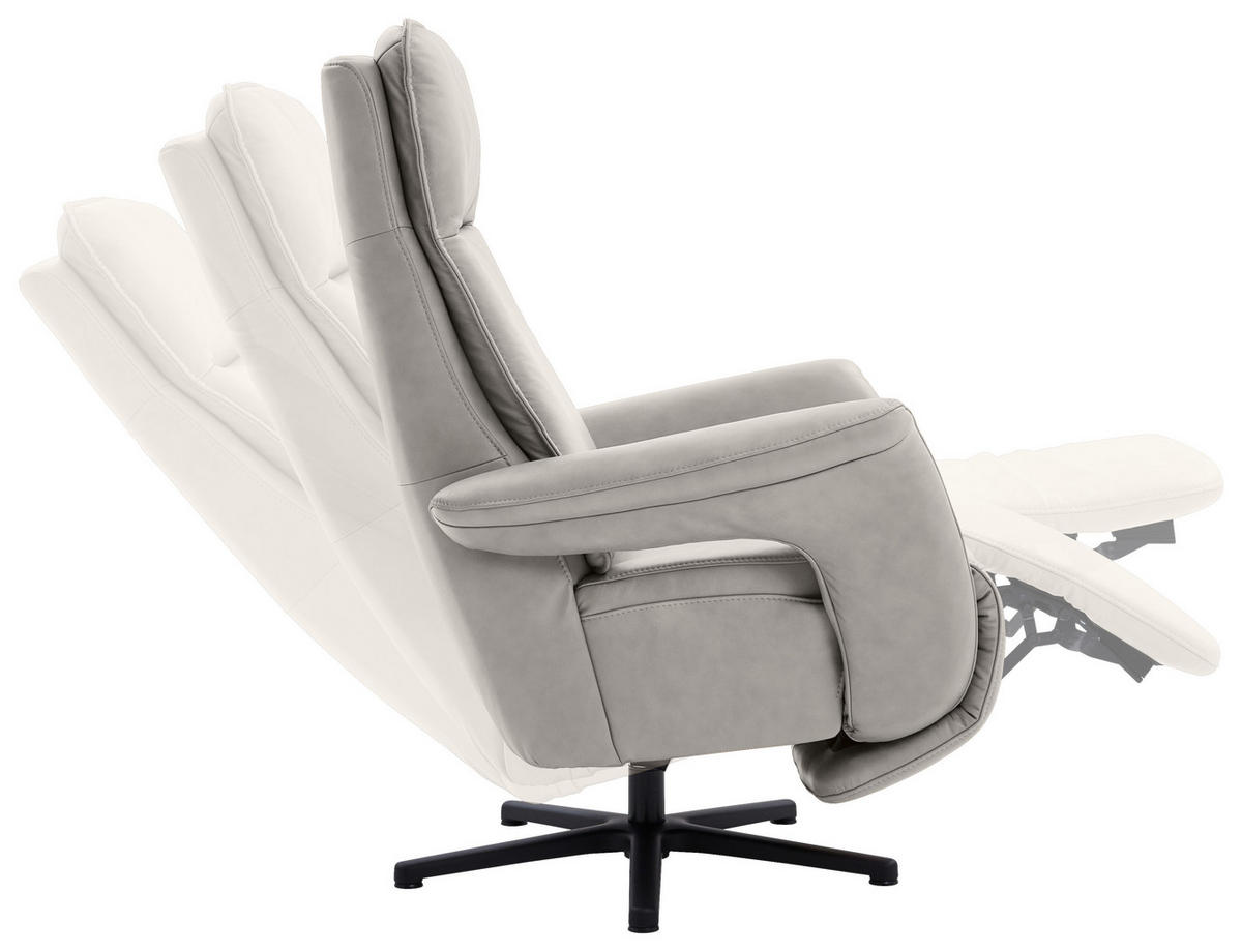 RELAXSESSEL in Leder Hellgrau  - Hellgrau/Schwarz, Design, Leder/Metall (83/112/87-174cm) - Valdera