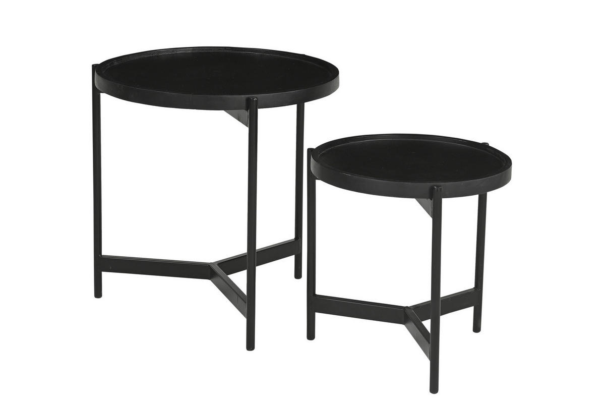 BEISTELLTISCHSET Mangoholz massiv rund Schwarz  - Schwarz, Design, Holz/Metall (45-35/45-35/45-35cm) - MID.YOU