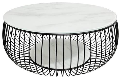 COUCHTISCH in Metall, Glas 86/86/35 cm - Weiss/Schwarz, Design, Glas/Metall (86/86/35cm) - Novel