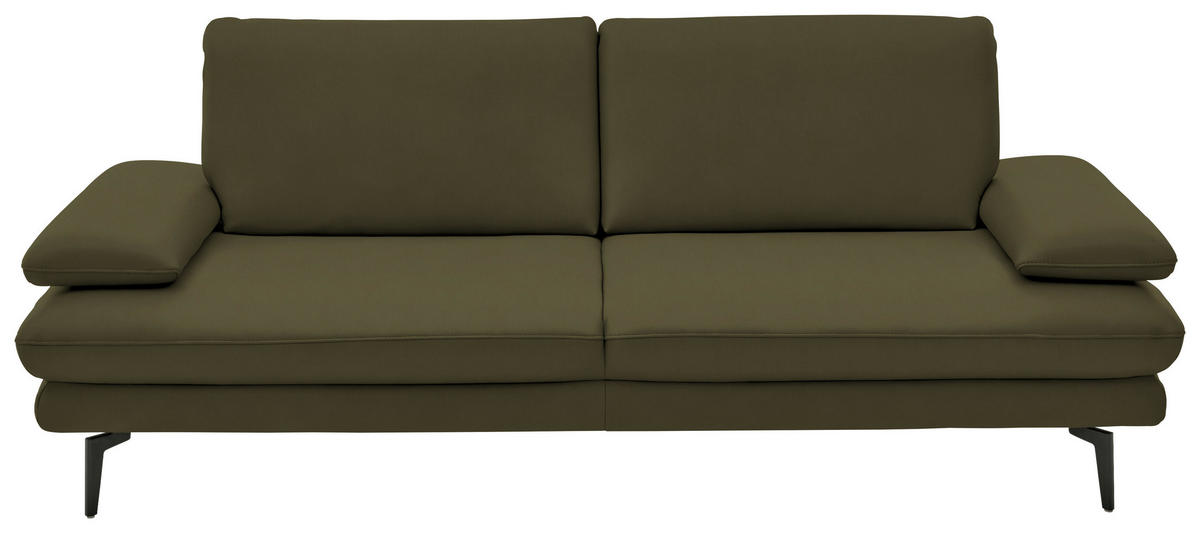 3-SITZER-SOFA in Echtleder Olivgrün  - Schwarz/Olivgrün, Design, Leder/Metall (222/86/104cm) - Dieter Knoll