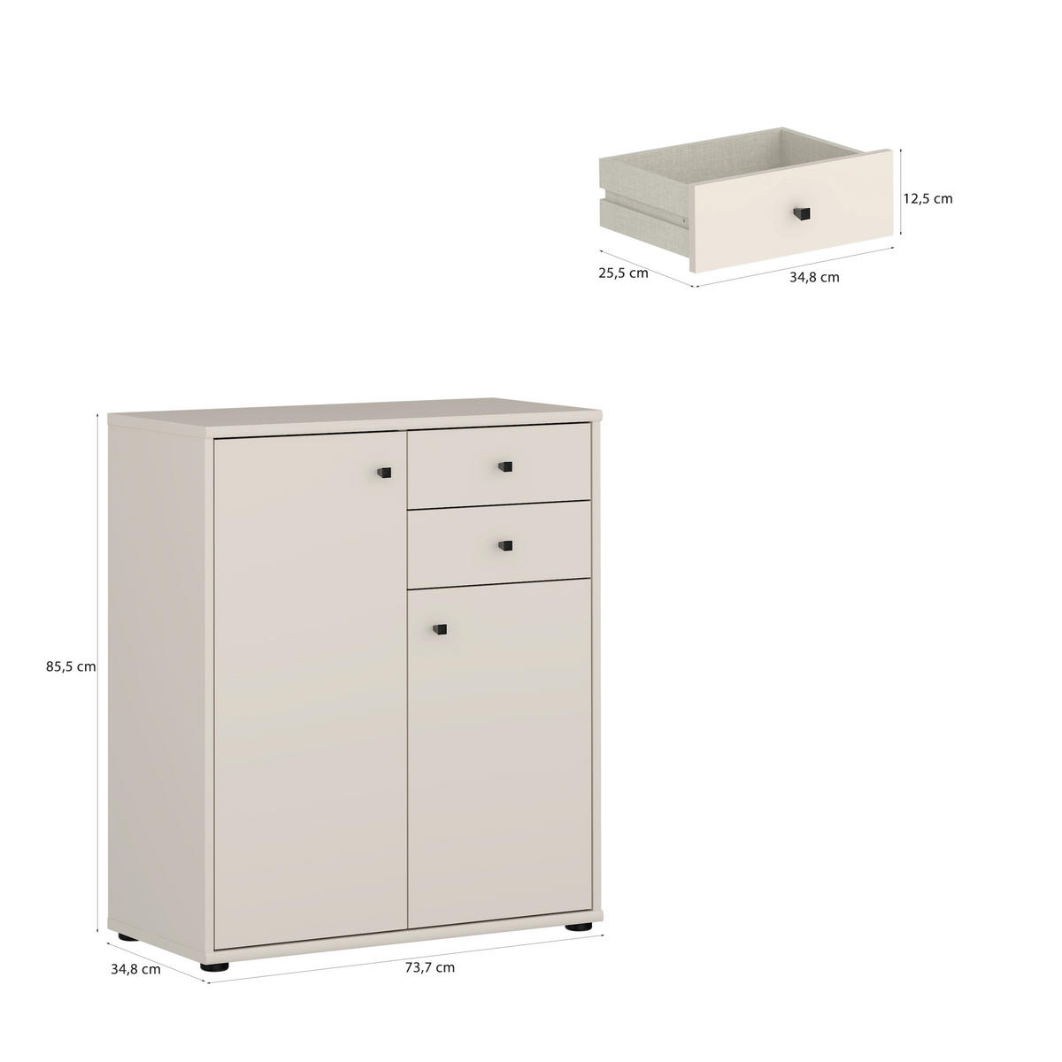 KOMMODE , 73,7/85,5/34,8 cm, 2 Schublade(n)  - Sandfarben/Schwarz, Design, Holzwerkstoff/Kunststoff (73,7/85,5/34,8cm)