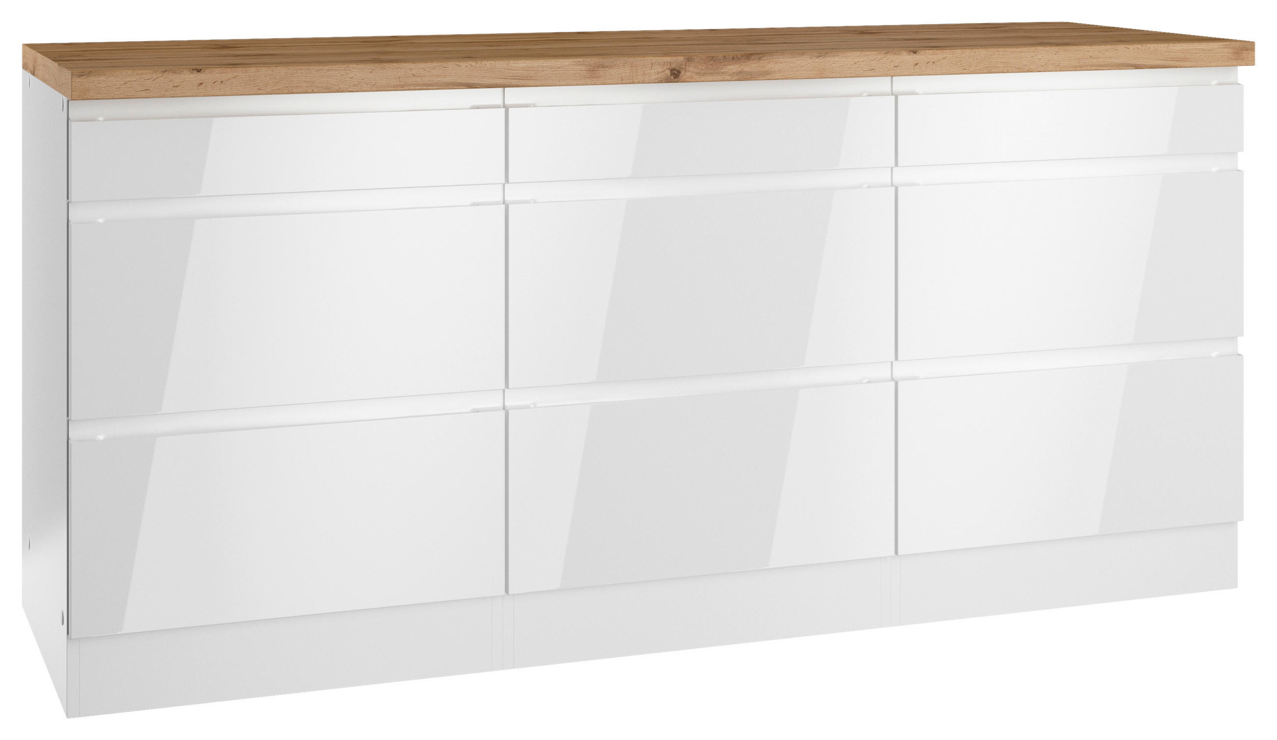 Held KÜCHENUNTERSCHRANK Weiß, Eiche Wotan, Weiß Hochglanz 180cm × 60cm × 86cm