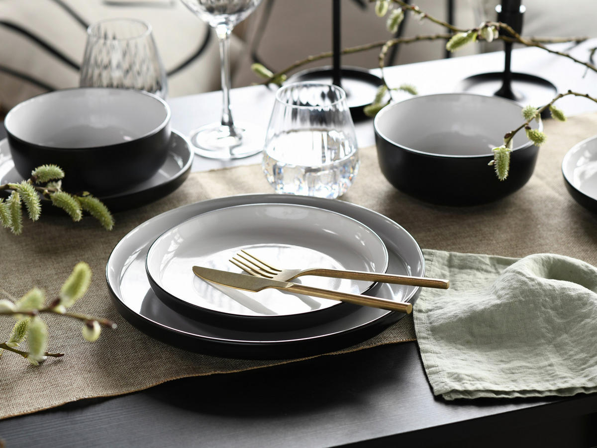 TAFELSERVICE Nordic Cool Black 12-teilig  - Grauweiß/Schwarz, Basics, Keramik - Creatable