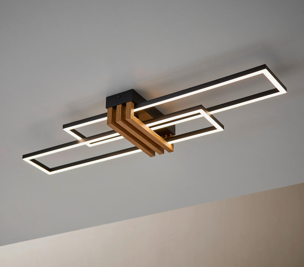 LED-DECKENLEUCHTE DAKARI I 80/23/8,6 cm   - Dunkelbraun/Opal, Design, Kunststoff/Metall (80/23/8,6cm)