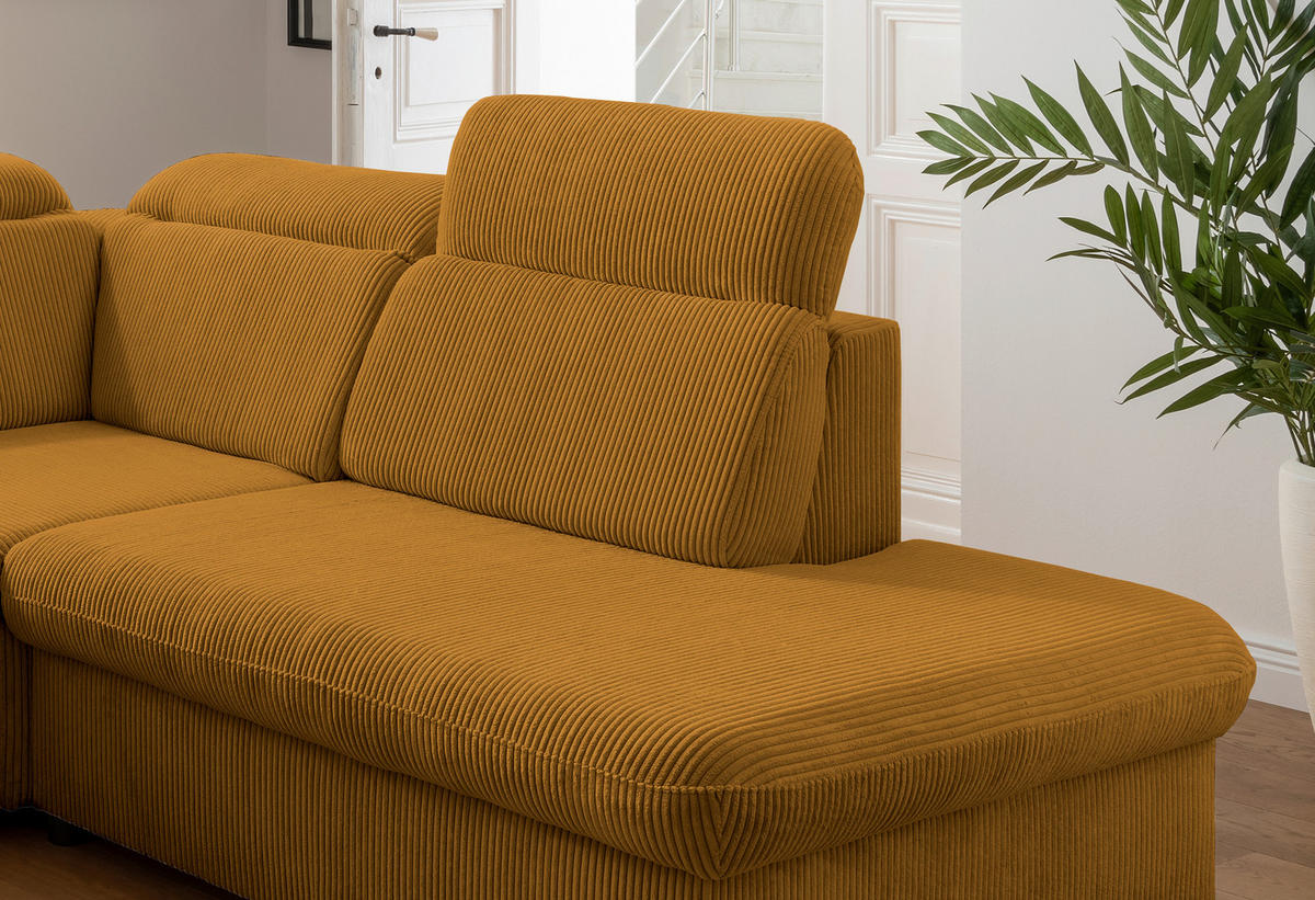 ECKSOFA in Cord Goldfarben  - Chromfarben/Goldfarben, Design, Textil/Metall (283/228cm) - Livetastic