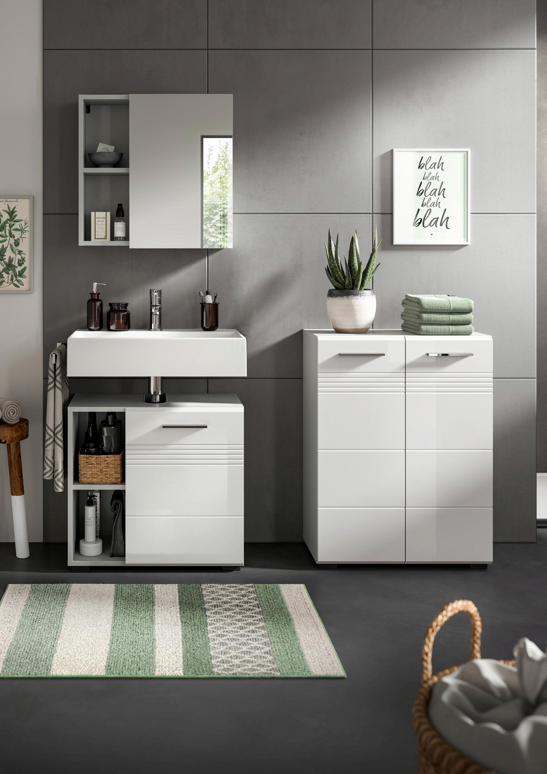 BADEZIMMER 3-teilig  in 120 cm  - Chromfarben/Weiß Hochglanz, MODERN, Holzwerkstoff/Kunststoff (120cm) - MID.YOU