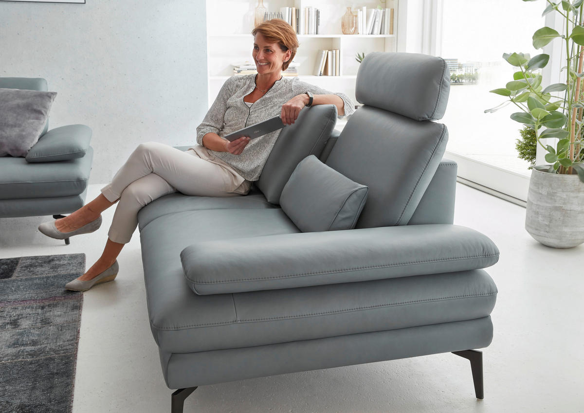 2,5 ÜLÉSES KANAPÉ bőr szürke  - fekete/szürke, Design, bőr/fém (196/86/104cm) - Dieter Knoll