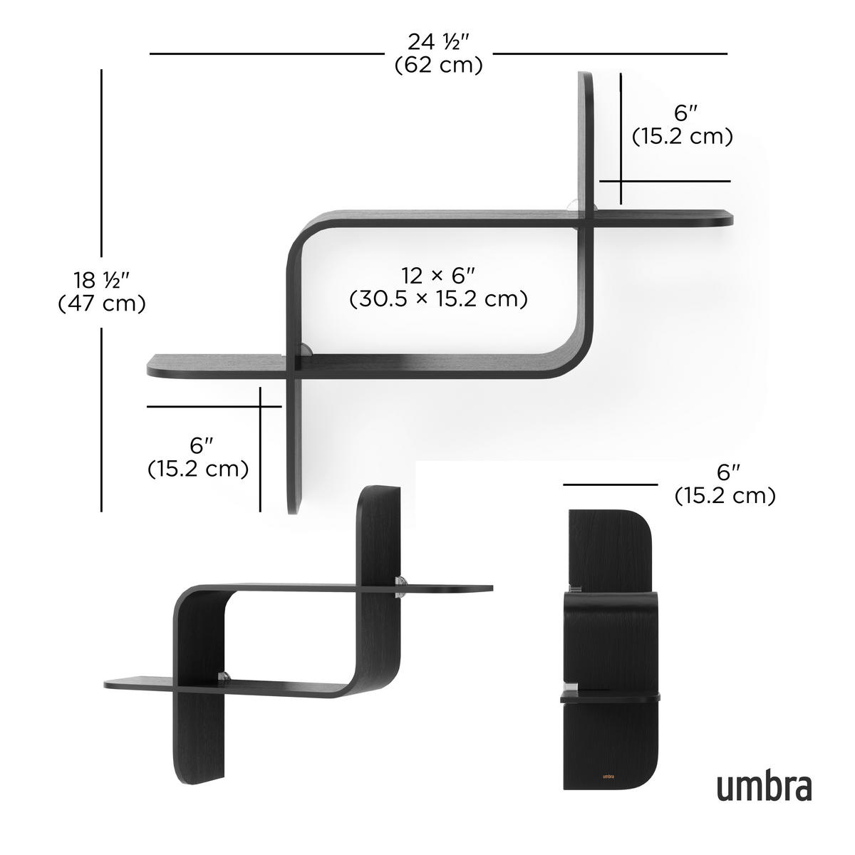 POLICA ZIDNA crna  drvo  - crna, Konvencionalno, drvo (64/48/16cm) - Umbra