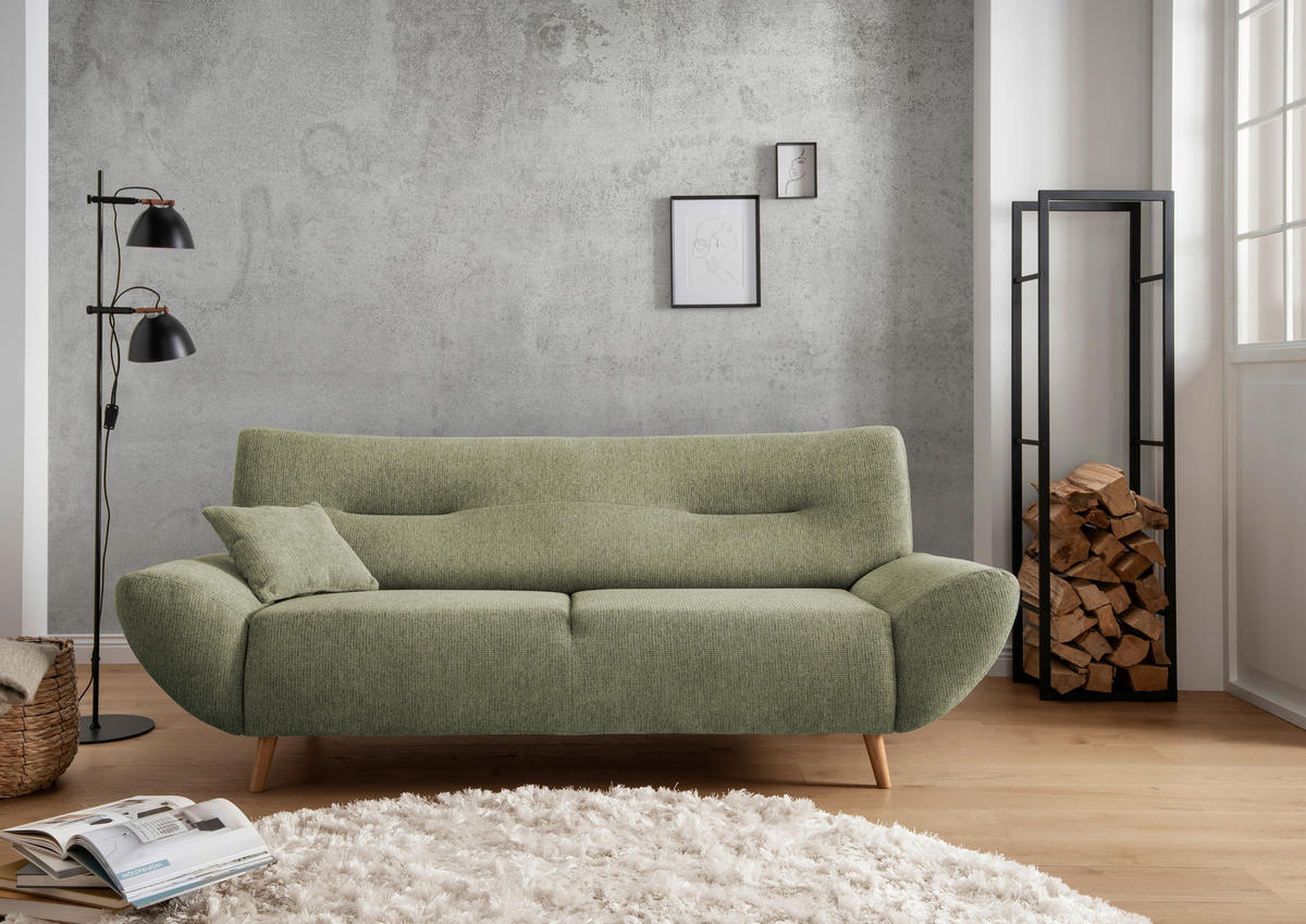 3-SITZER-SOFA Chenille Grün  - Wildeiche/Grün, MODERN, Holz/Textil (205/81/90cm) - MID.YOU