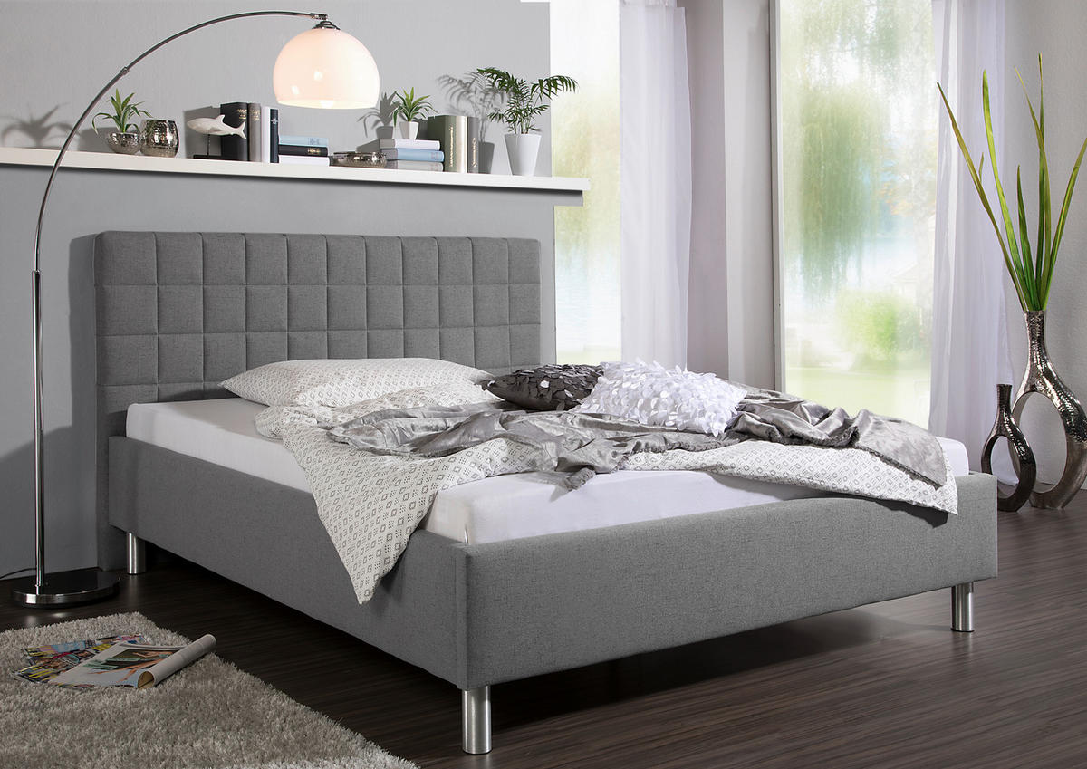 POLSTERBETT 100/200 cm,  in Grau,  - Alufarben/Grau, MODERN, Textil/Metall (100/200cm) - Livetastic