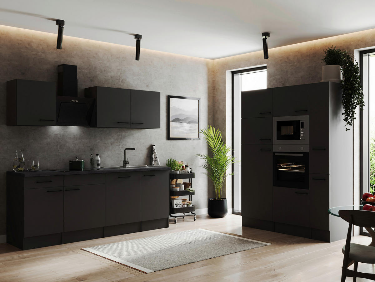KÜCHENBLOCK 370 cm   in Dunkelgrau  - Dunkelgrau/Schwarz, Design, Holzwerkstoff/Metall (370cm) - Respekta