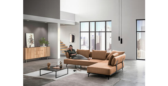 ECKSOFA in Echtleder Dunkelgelb 222/282 cm - Dunkelgelb/Schwarz, Design, Leder/Metall (222/282cm) - Dieter Knoll