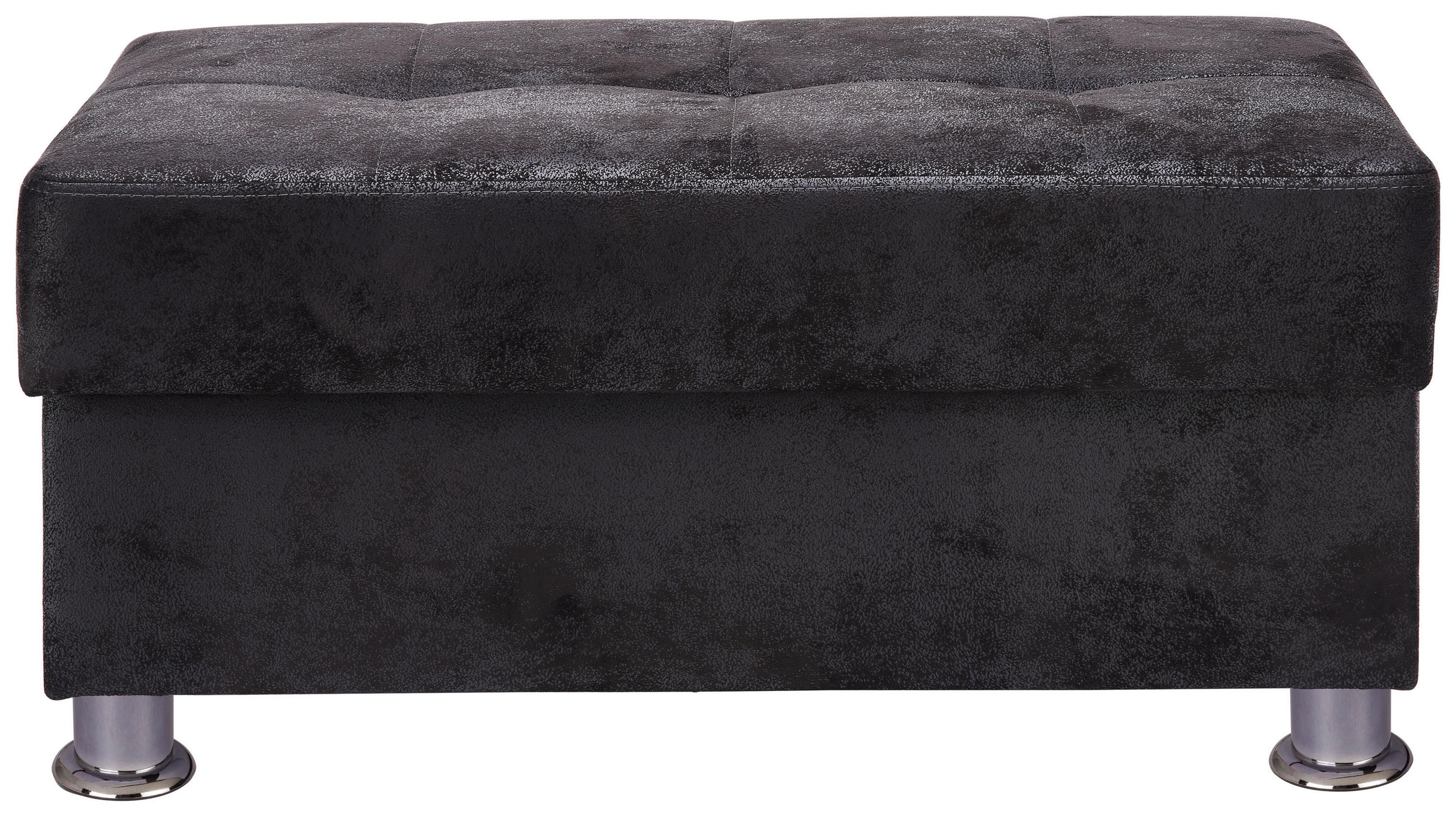HOCKER Lederlook Schwarz  - Chromfarben/Schwarz, MODERN, Kunststoff/Textil (92/42/50cm) - Livetastic