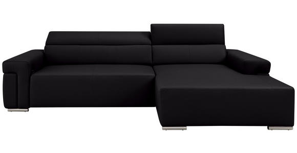 ECKSOFA DUA in Echtleder Schwarz  293/170 cm  - Chromfarben/Schwarz, Design, Leder/Metall (293/170cm) - Novel