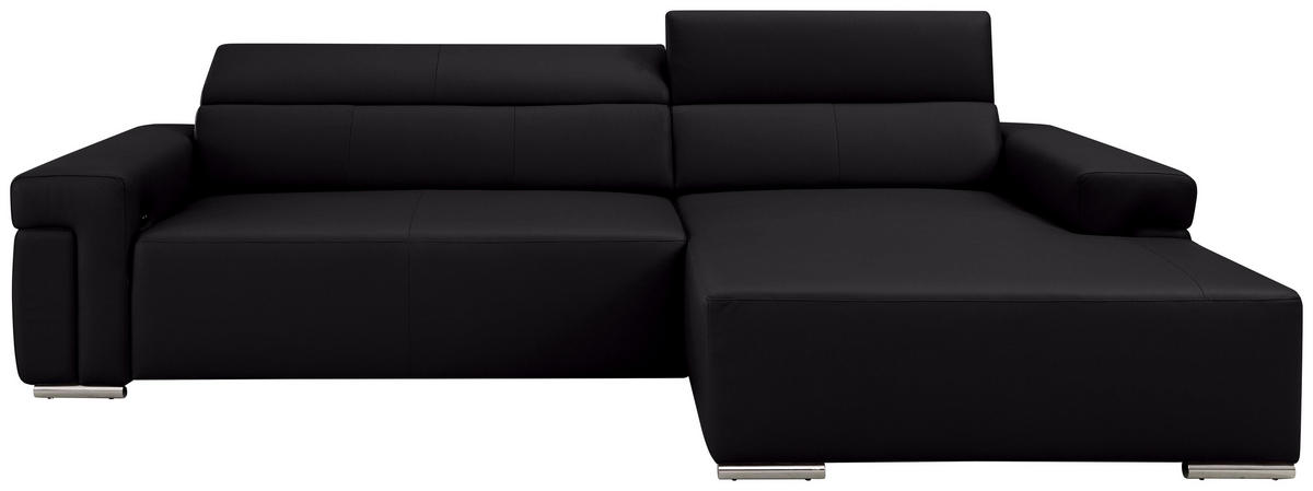 ECKSOFA inkl. Funktion DUA Schwarz Echtleder  - Chromfarben/Schwarz, Design, Leder/Metall (293/170cm) - Novel
