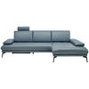 ECKSOFA in Echtleder Graublau  - Graublau/Schwarz, Design, Leder/Metall (273/187cm) - Celina Home