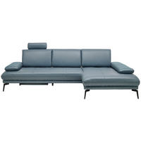 ECKSOFA in Echtleder Graublau  273/187 cm  - Graublau/Schwarz, Design, Leder/Metall (273/187cm) - Celina Home