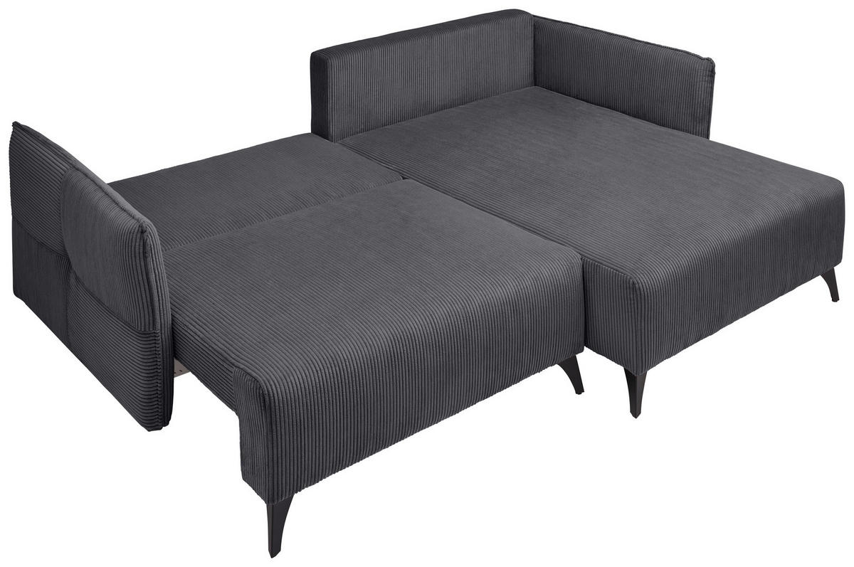 ECKSOFA Graphitfarben Cord  - Schwarz/Graphitfarben, Design, Textil/Metall (254/175cm) - Stylife