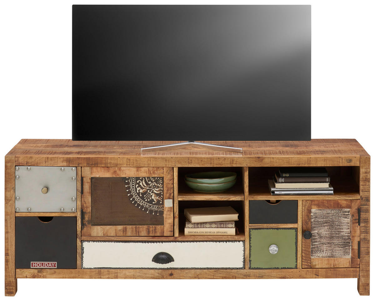 NÍZKÁ KOMODA, mangové dřevo, vícebarevná, 140/55/40 cm - bílá/černá, Lifestyle, kov/dřevo (140/55/40cm) - Landscape