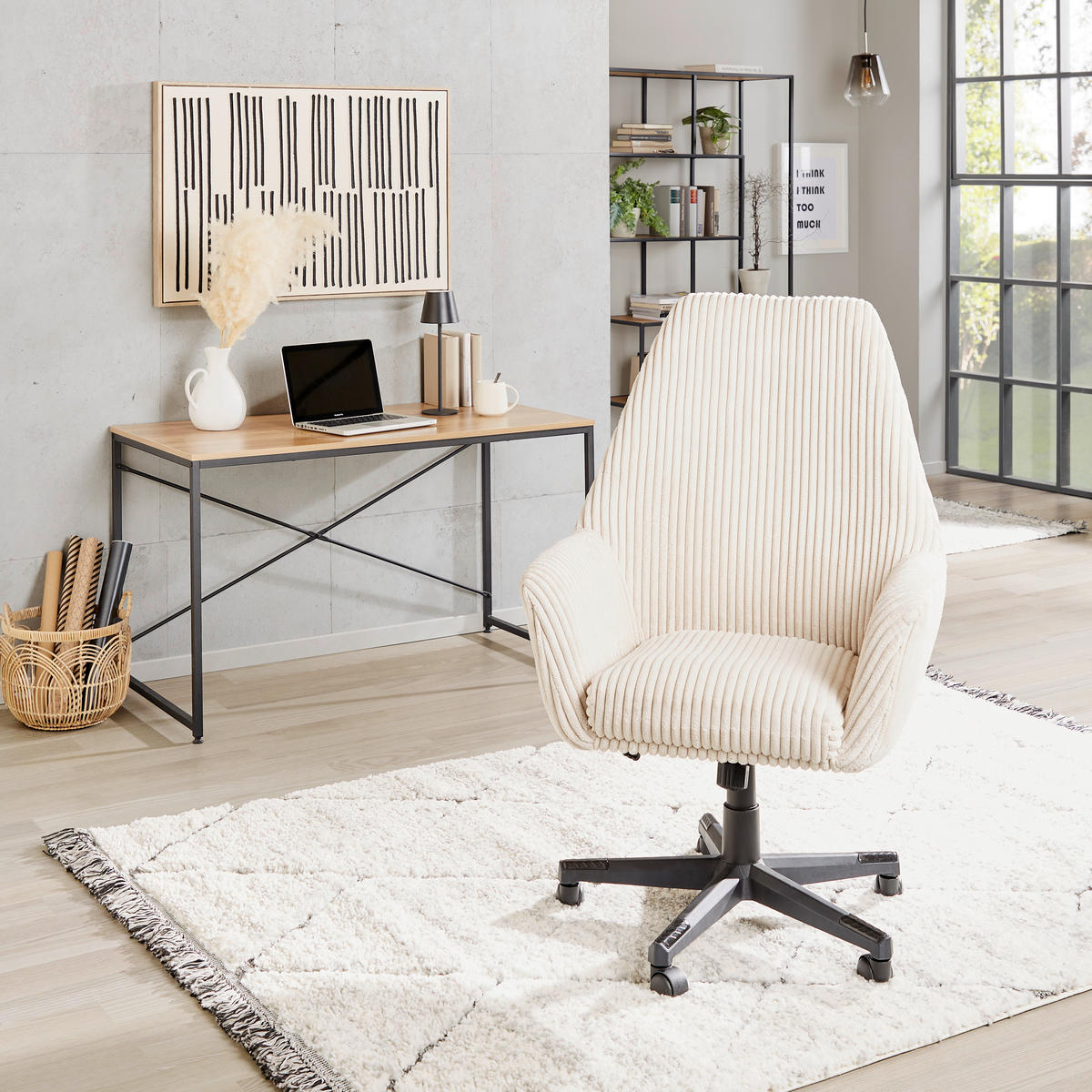 DREHSTUHL  in Cord Creme  - Creme/Schwarz, Modern, Kunststoff/Textil (66/137/68cm) - MID.YOU