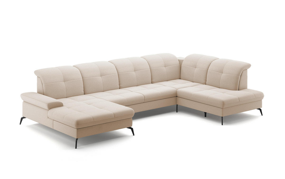 WOHNLANDSCHAFT in Flachgewebe Creme  - Creme/Schwarz, Konventionell, Textil/Metall (185/357/231cm) - Sit & More