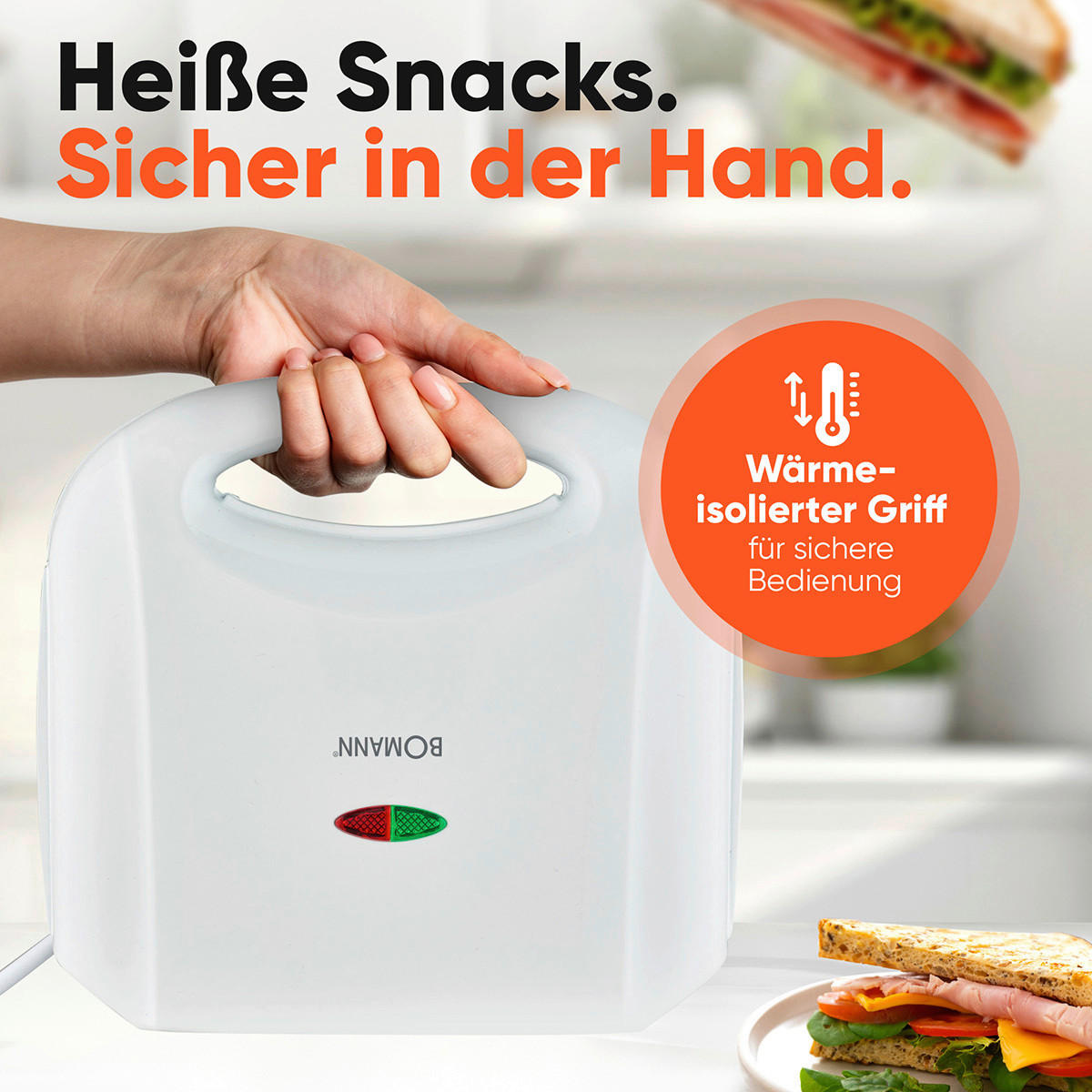 SANDWICHTOASTER  - Weiß, Basics, Kunststoff/Metall (22.7/8.3/20.7cm) - Bomann
