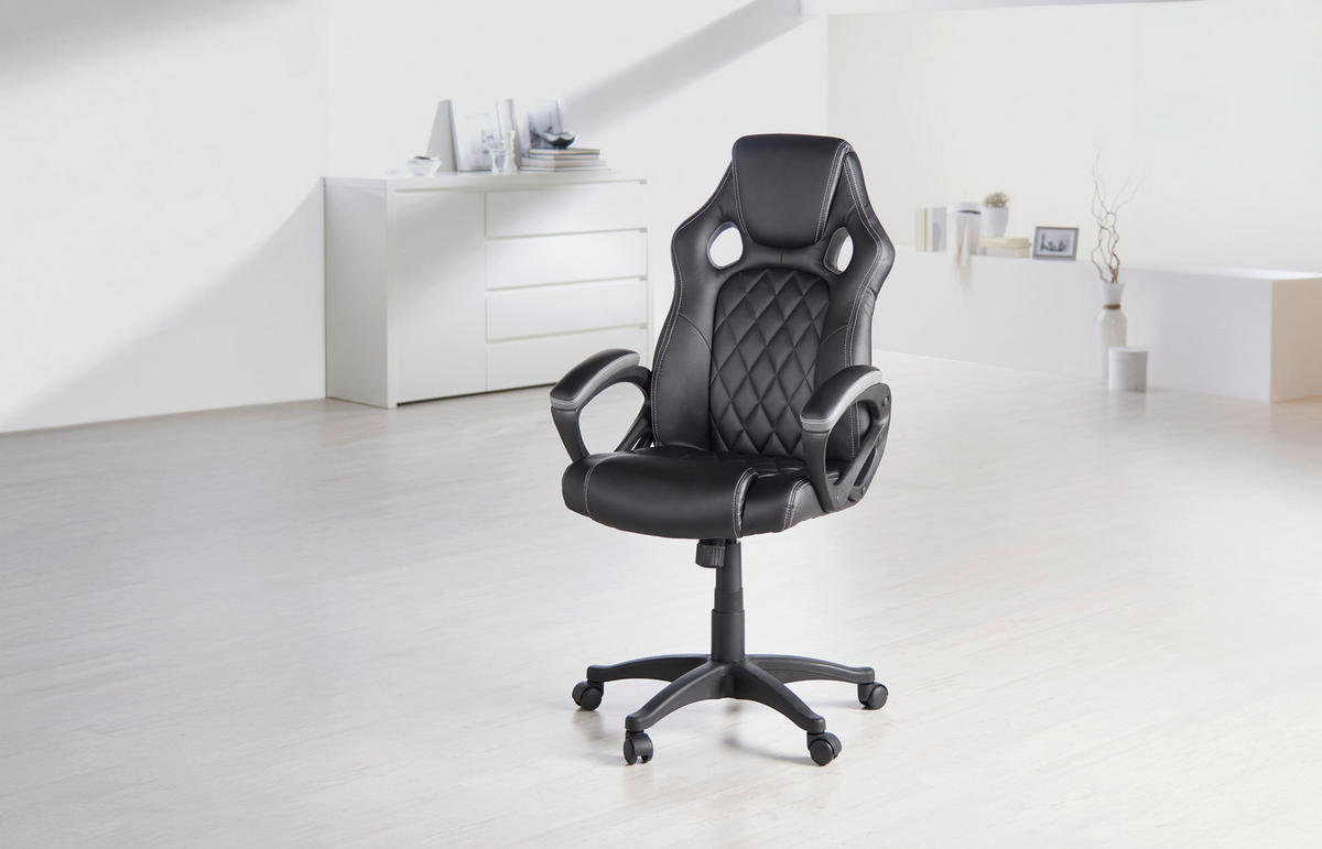 GAMINGSTUHL  in Lederlook Schwarz  - Weiss/Schwarz, Design, Kunststoff/Textil (63/113-122/70cm) - Xora