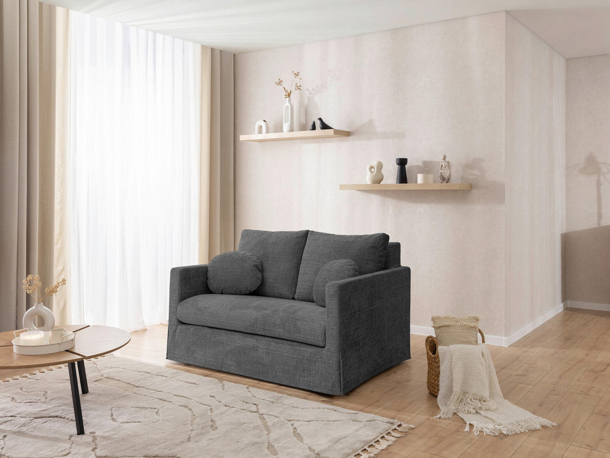 2-SITZER-SOFA PAPHOS in Chenille Dunkelgrau  - Dunkelgrau/Schwarz, Design, Kunststoff/Textil (140/89/95cm) - P & B