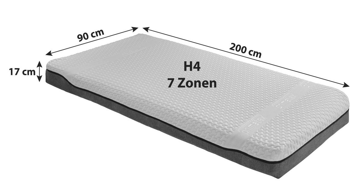 KALTSCHAUMMATRATZE 90/200 cm, Höhe ca.: 17 cm, H4 = sehr fest, 7-Zonen - Weiß, Textil (90/200cm) - Primatex