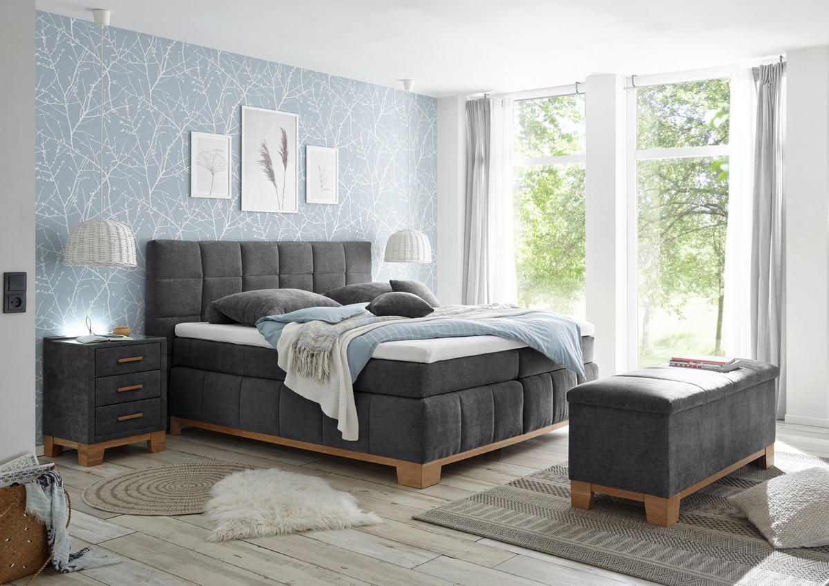 BETTBANK Mikrofaser Graphitfarben  - Eichefarben/Graphitfarben, KONVENTIONELL, Holz/Textil (139/58/50cm) - Carryhome