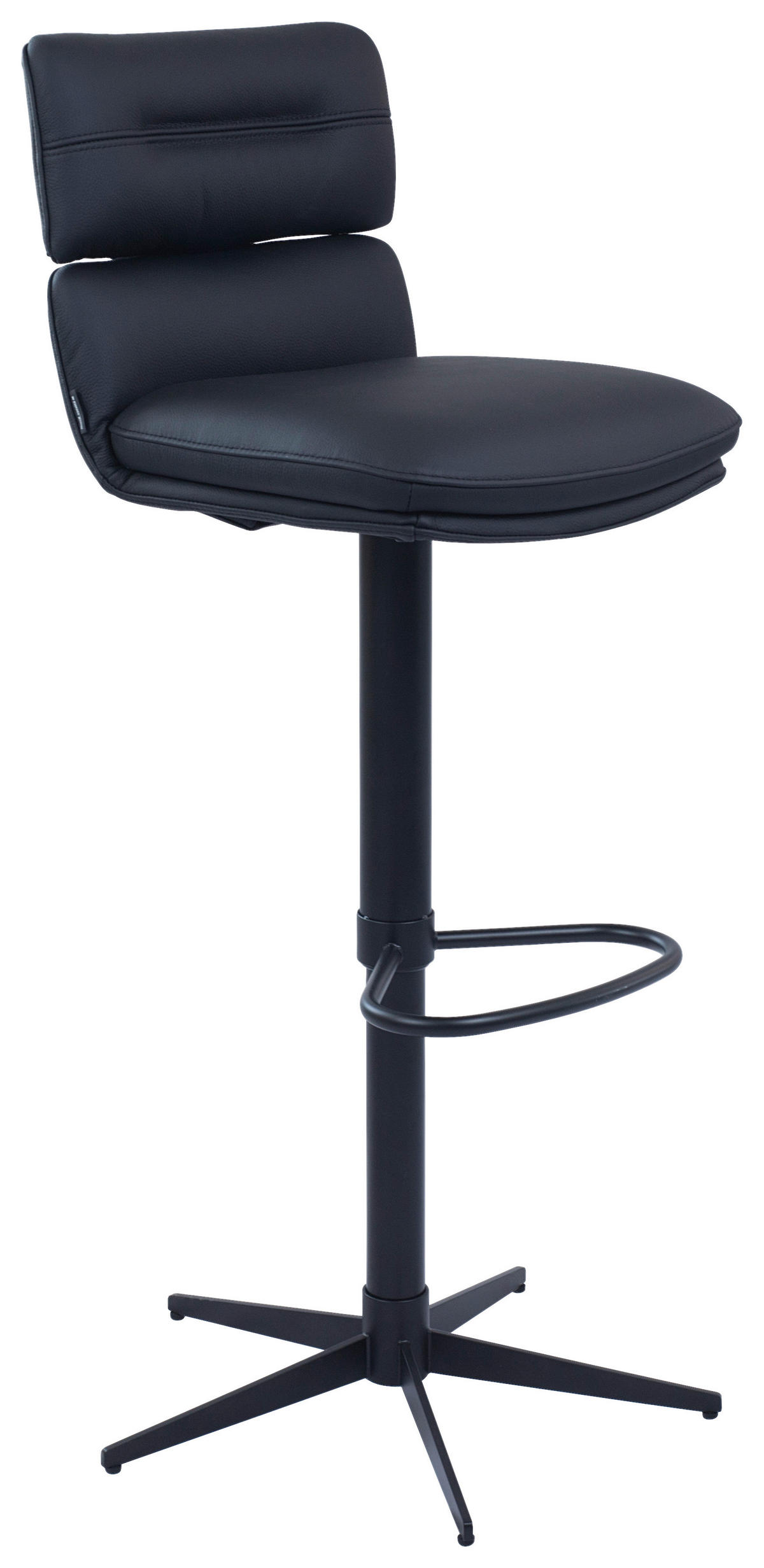 BARHOCKER Echtleder Schwarz Eisen Lederauswahl, Stoffauswahl, Wippfunktion, Sitzfläche 360° drehbar  - Schwarz, Design, Leder/Metall (42/99-117/50cm) - Dieter Knoll