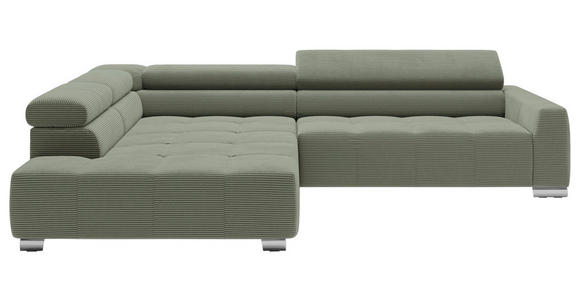 ECKSOFA Dunkelgrün Cord  - Chromfarben/Dunkelgrün, KONVENTIONELL, Textil/Metall (219/311cm) - Hom`in